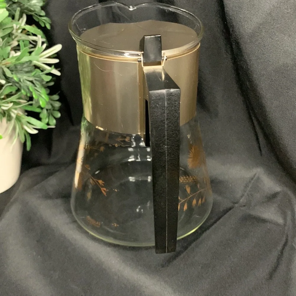 Vintage MCM David Douglas Flameproof coffee/tea carafe with gold wheat & flowers - Picture 8 of 9